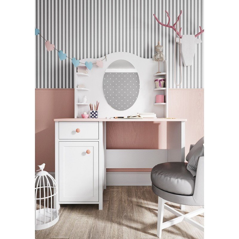 Veneti Toaletný stolík s nadstavcom LEGUAN - biely / ružový